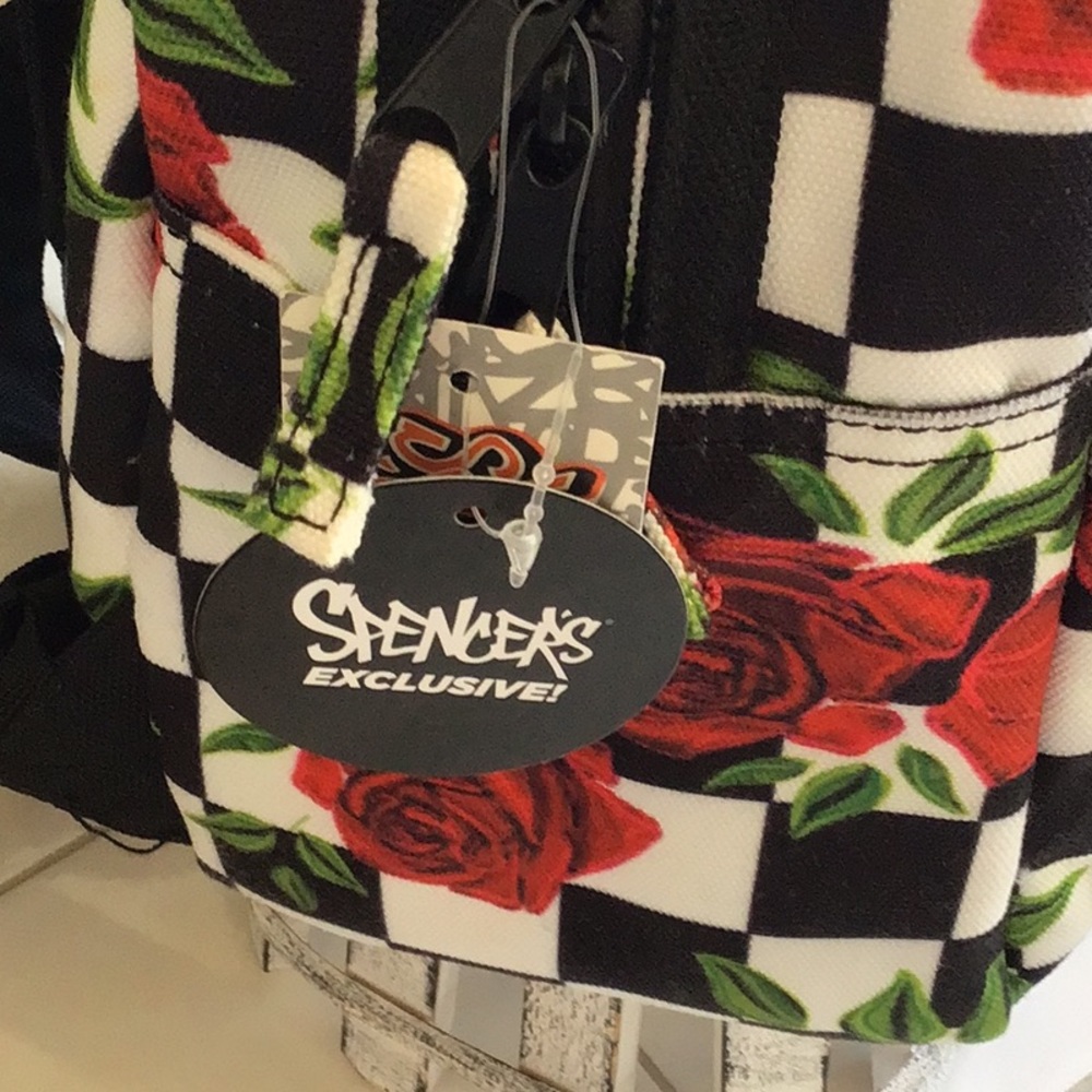 ‘Spencer’s’ Floral Roses/Checkerboard Mini Backpack NWT - Picture 8 of 9